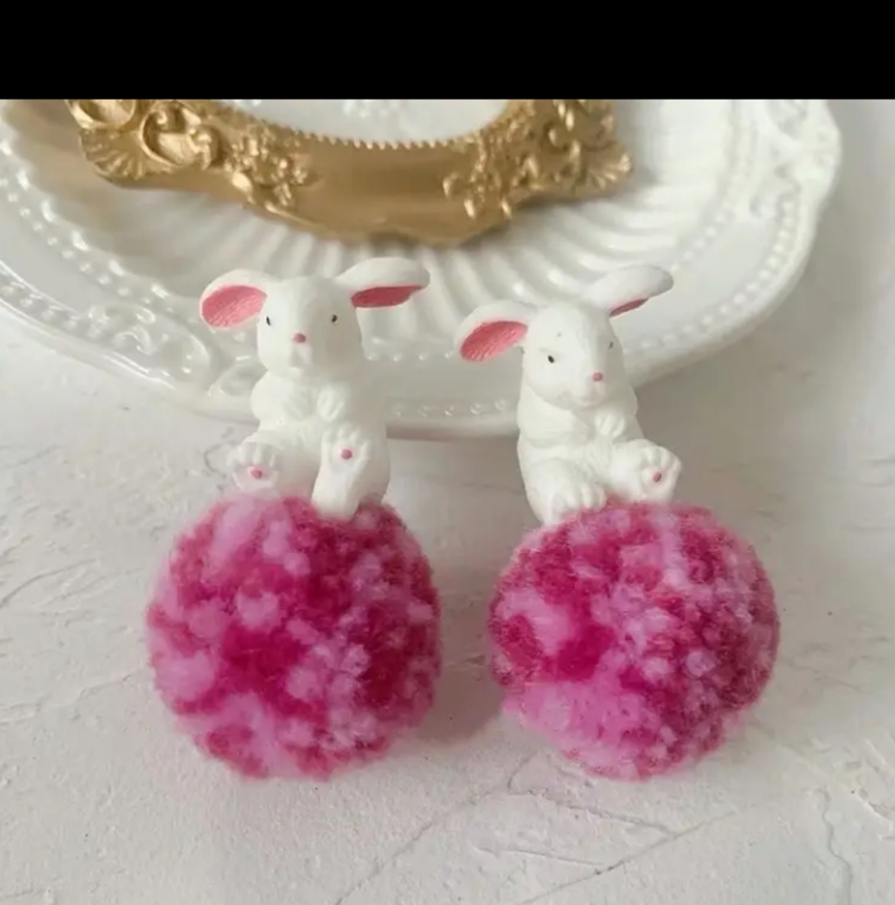 Adorable Pink Bunny Pom-Pom Earrings
